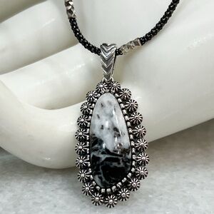 White Buffalo Sterling Silver Pendant Black Rhodium 925 Popcorn Station Necklace